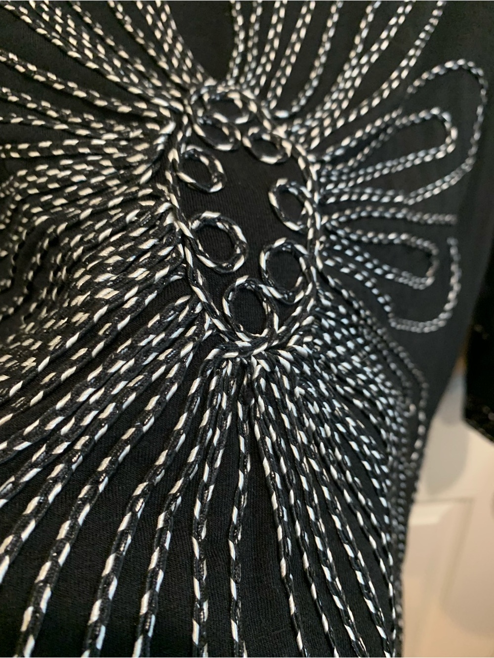 Lauren Michelle Black Open-Front Cardigan with White Embroidery - Picture 8 of 8